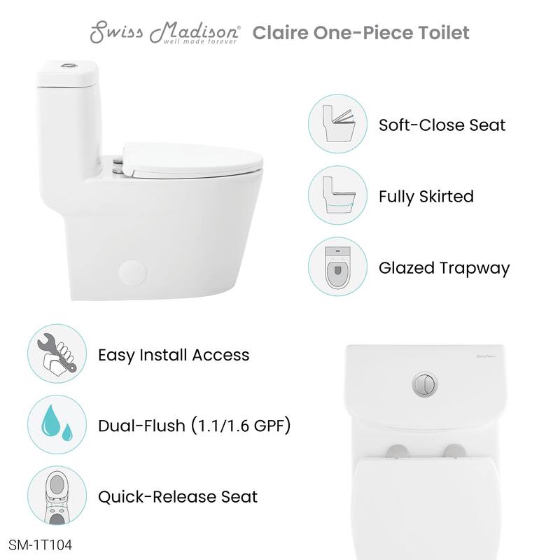Claire One-Piece Elongated Toilet Dual-Flush 1.1/1.6 gpf