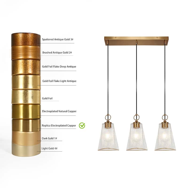 Modern 3-Light Gold Chandelier Textured Glass Kitchen Island Lights - W 25.1" x H 72.9"