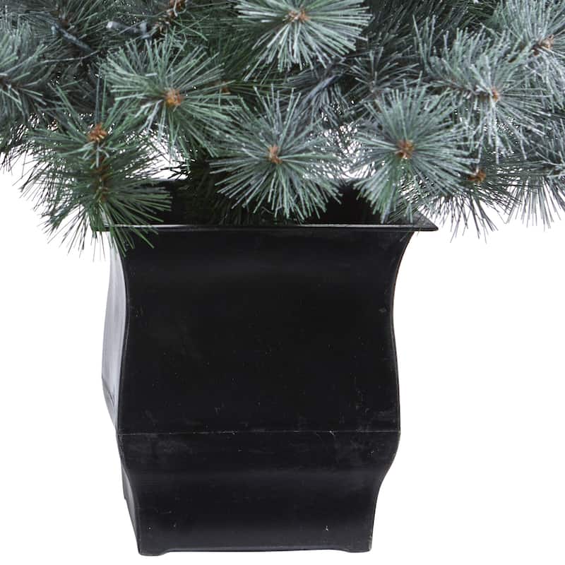 4ft. Snowy Pine Artificial Christmas Tree with 150 LED Lights in Decorative Planter - Charming Holiday X-Mas Décor