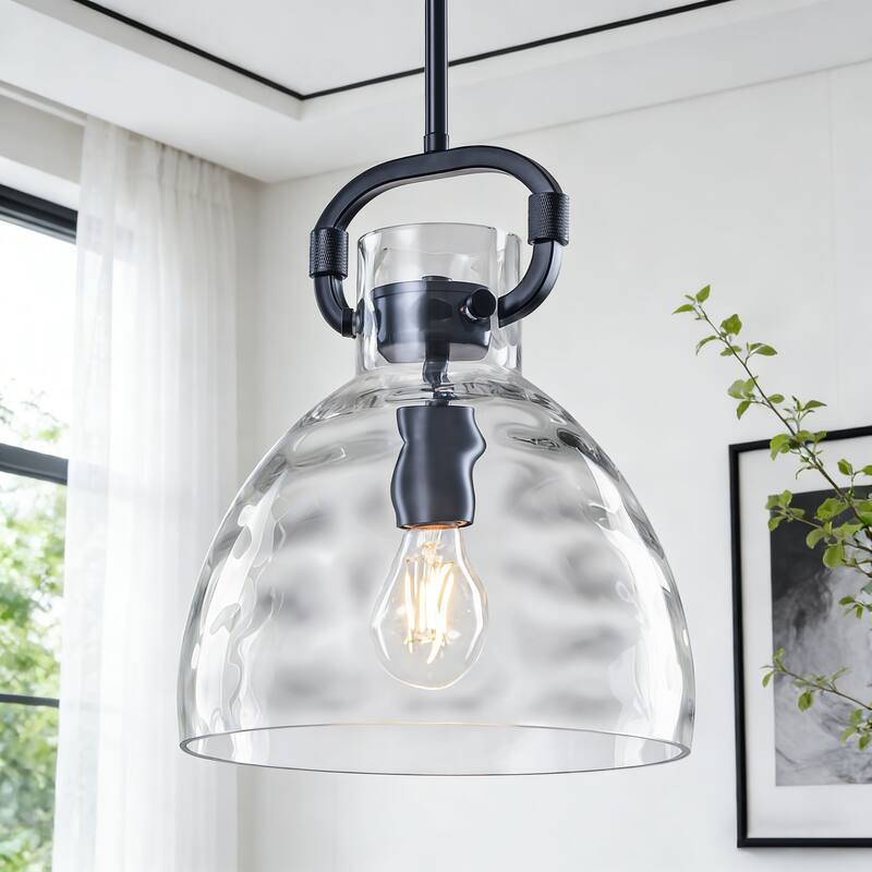 Skystar 1 - Light Single Pendant With Clear Hammered Glass Shade