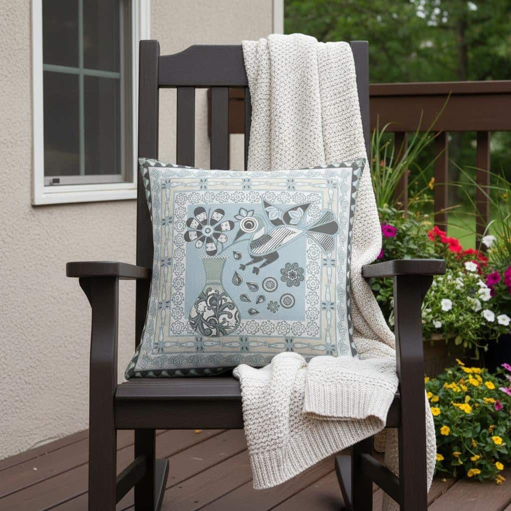 HomeRoots 18" x 18" Cream Peacock Blown Seam Floral Indoor Outdoor Throw Pillow - 18.00' X '5.00' X '18.00