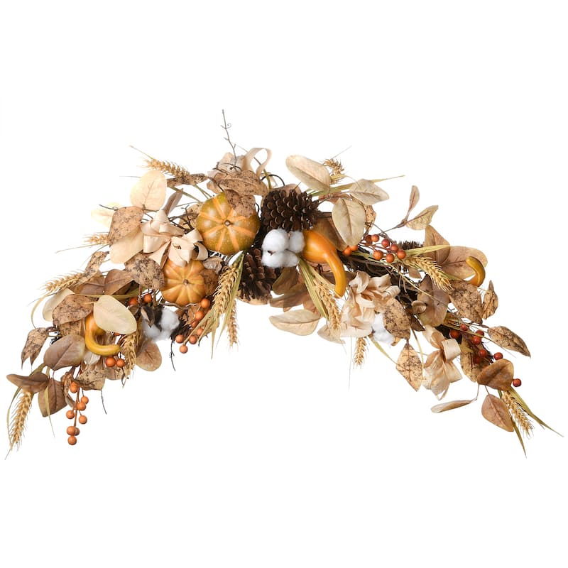 National Tree Company Artificial Autumn Door Decoration, Decorated with Pine Cones, Pumpkins, Gourds, Assorted Leaves, 36 Inches