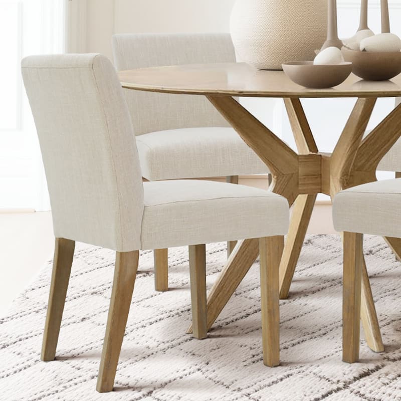 Parsons Dining Chairs with Linen Upholstery and Solid Wood Legs