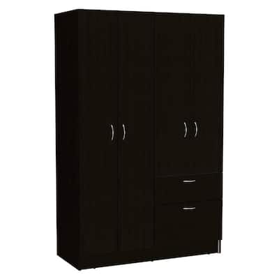 TUHOME Vaupes Armoire with 2 Double Door Cabinets, Drawer, 5 Interior Shelves, Rod, and Pull Down Cabinet - N/A