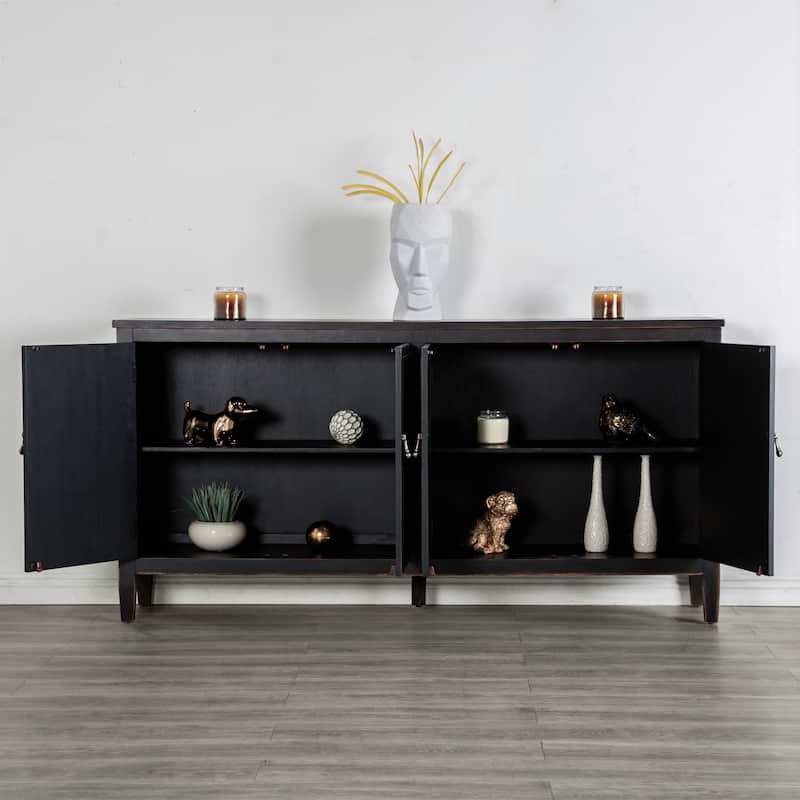 Furniture of America Aliate Modern Farmhouse Weathered Black Solid Wood 4-Shelf Server with Doors