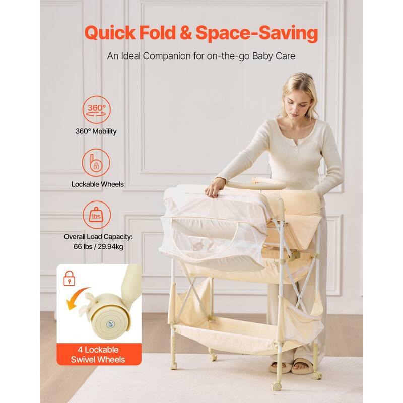 Oxford Fabric Changing Table with Adjustable Height and Storage - 30.00 x 29.53 x (39.57-42.52) in