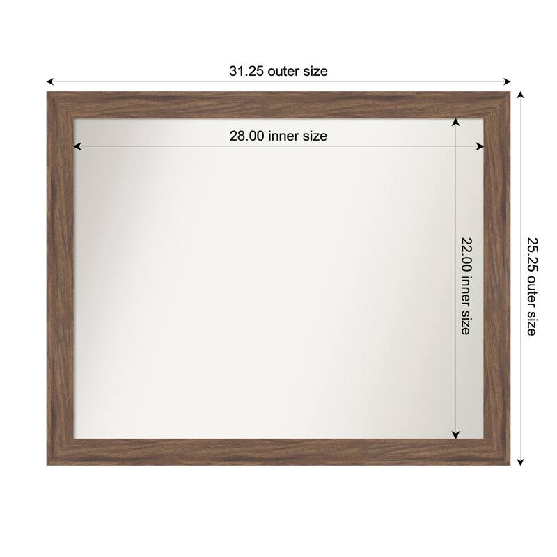 Pia Medium Brown Narrow Non-Beveled Framed Bathroom Vanity Wall Mirror - Pia Medium Brown Narrow - 31 x 25 in