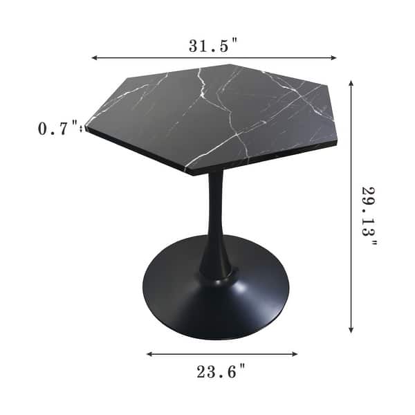 dimension image slide 0 of 2, Hexagonal Printed Marble Top Coffee Table with Metal Support Base
