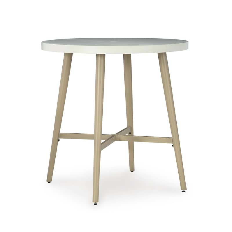 Signature Design by Ashley Seton Creek Beige/White Outdoor Bar Table - 40" W x 40" D x 42.25" H