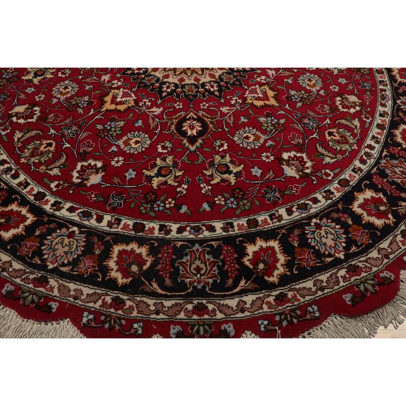 4'11''x4'11'' Round Hand Knotted Wool Burgundy Round 300 KPSI Area Rug - 4' 11'' x 4' 11''-Round