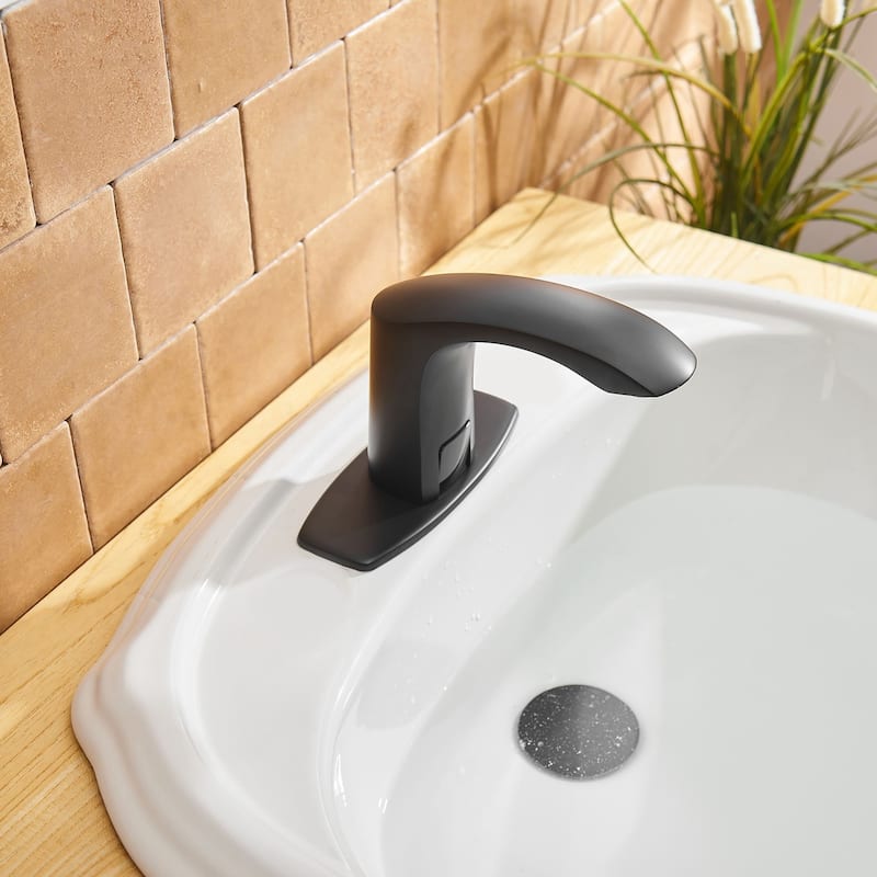 Matte Black Touchless Bathroom Faucet with Hole Cover Plate
