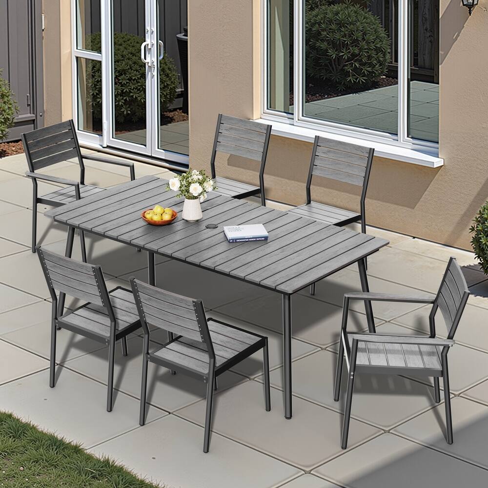 Pellebant 7/9PC Outdoor Rectangle Aluminum Dining Table with Stackable Chairs