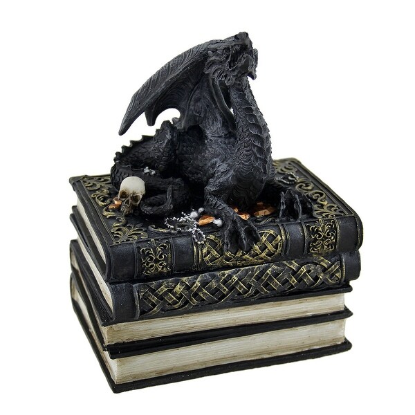 Medieval Dragon on Antique Books Trinket / Stash Box - 8 X 4 X 5.5 inches