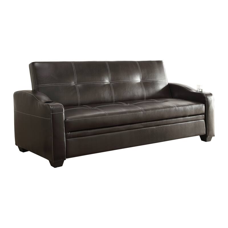 Chama Convertible Futon Sofa - Brown (Faux Leather)