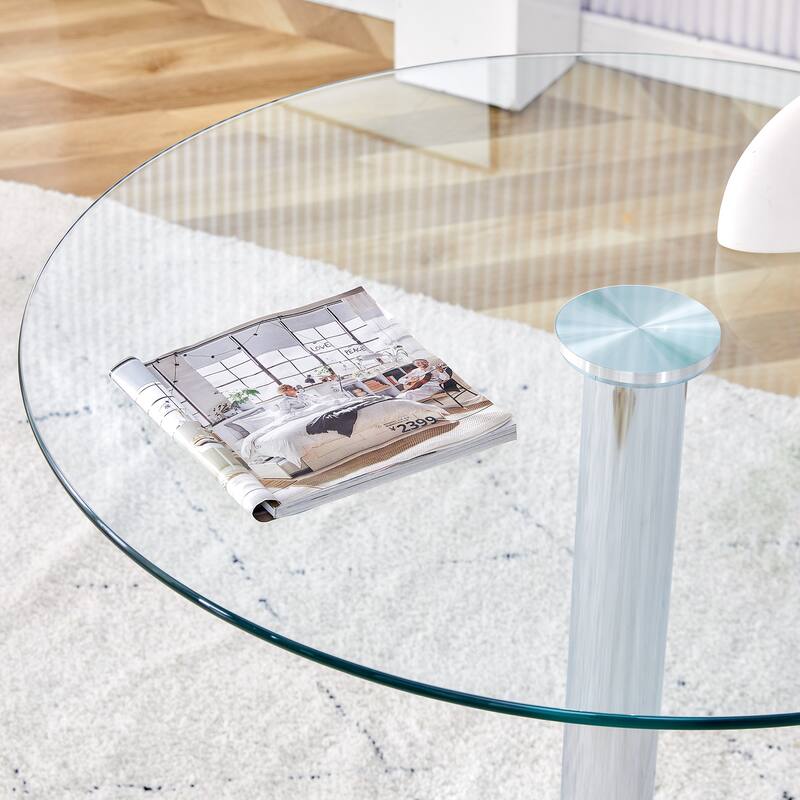 Roomfitters Round Glass Dining Table with 35 Inch Top and Gold Metal Legs for Dining or Meeting Spaces
