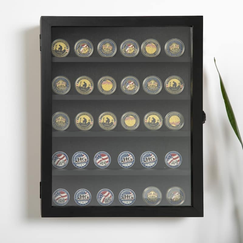 Wooden Medals Display Case with Removable Shelves