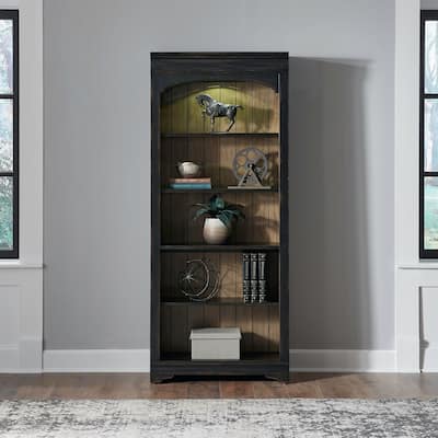 Meritage Aged Charcoal Rub-thru Caramel Bunching Bookcase - 32" x 14" x 76"