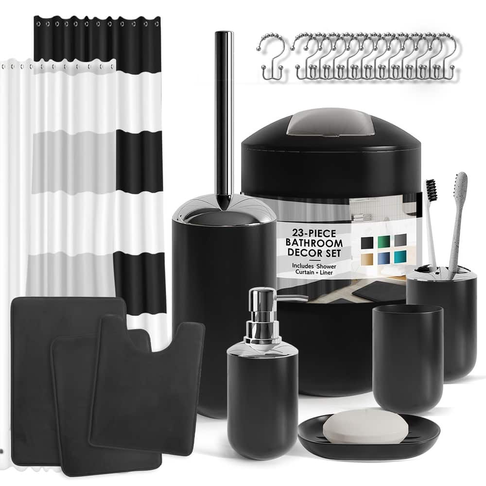 Empyrean 23 Piece Complete Bathroom Accessories Kit With Shower Curtain and Rug Set