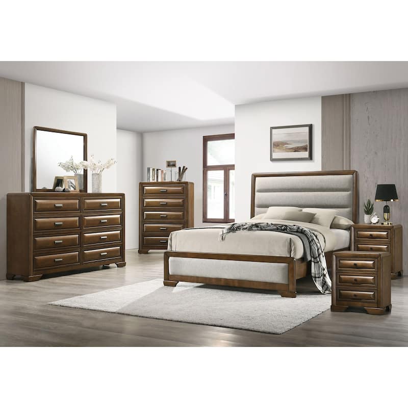 Furniture of America Collins 6-Piece Brown Solid Wood Oversized Bedroom Set - Queen