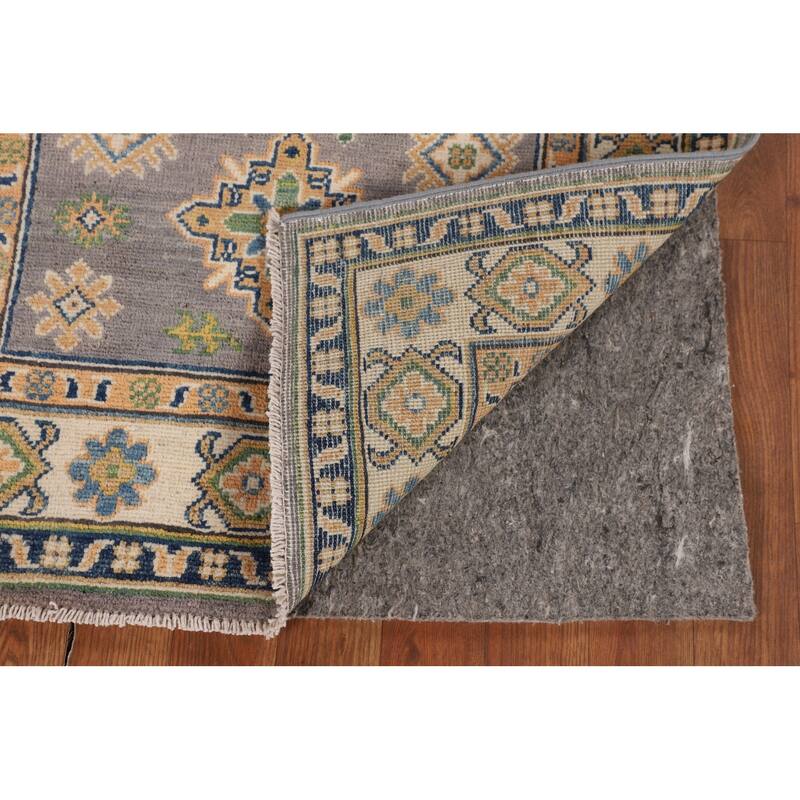 Gray Geometric Kazak Accent Rug Handmade Wool Carpet - 2'8" x 4'2"