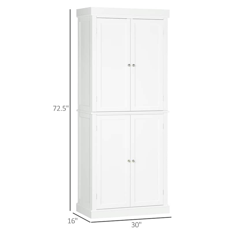 HOMCOM Freestanding Modern 4 Door Kitchen Pantry, Storage Cabinet Organizer with 6-Tier Shelves, and 4 Adjustable Shelves
