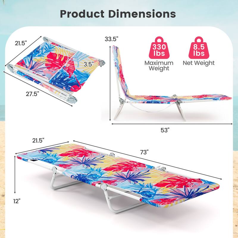 Gymax 2 Pieces Outdoor Folding Chaise Lounge 5-position Lay Flat Beach