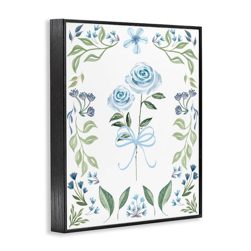 Stupell Blue Roses & Floral Border Framed Giclee Art Design By Kristen Brockmon