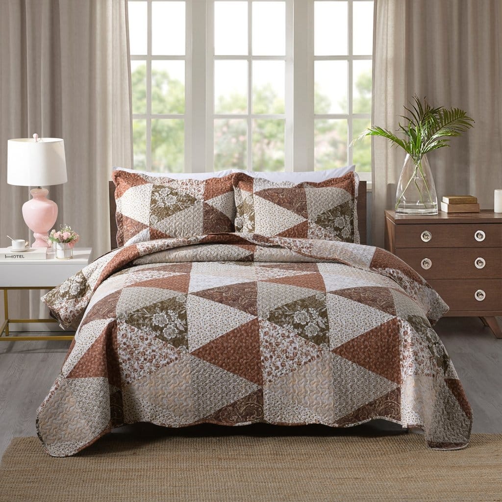 MarCielo 3 Piece Printed Quilt Set Lightweight Bedspread Set B74
