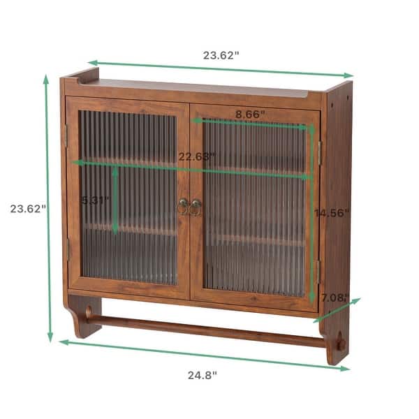 GZMR 24.8''Glass Door Vintage Double Door Wall Cabinet Contemporary/Modern Natural Wood Kitchen Hutch