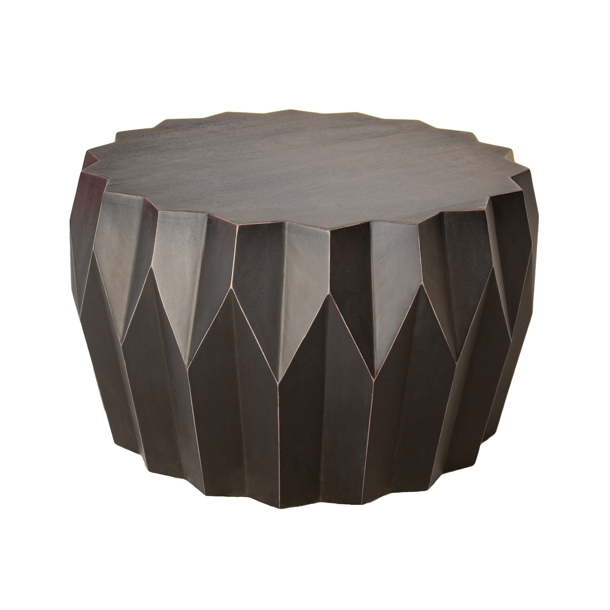 HomeRoots 29" Black Solid Wood Round Distressed Coffee Table - Thumbnail 2