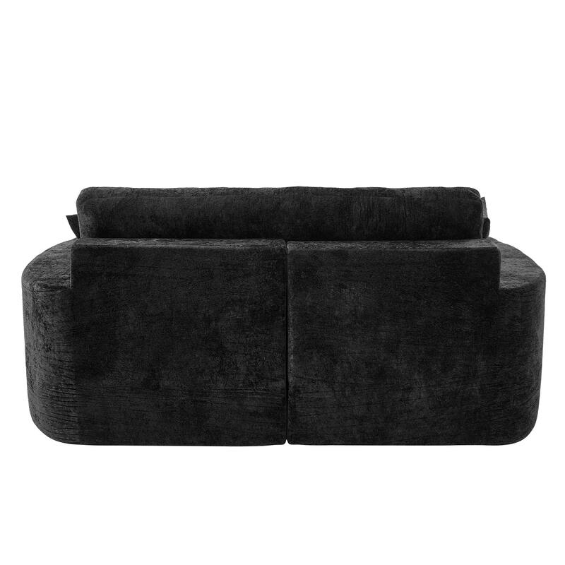 Curved Chaise Lounge Sofa for Living Room, Upholstered Sleeper Sofa Bed Boneless Couch with Cup Holders