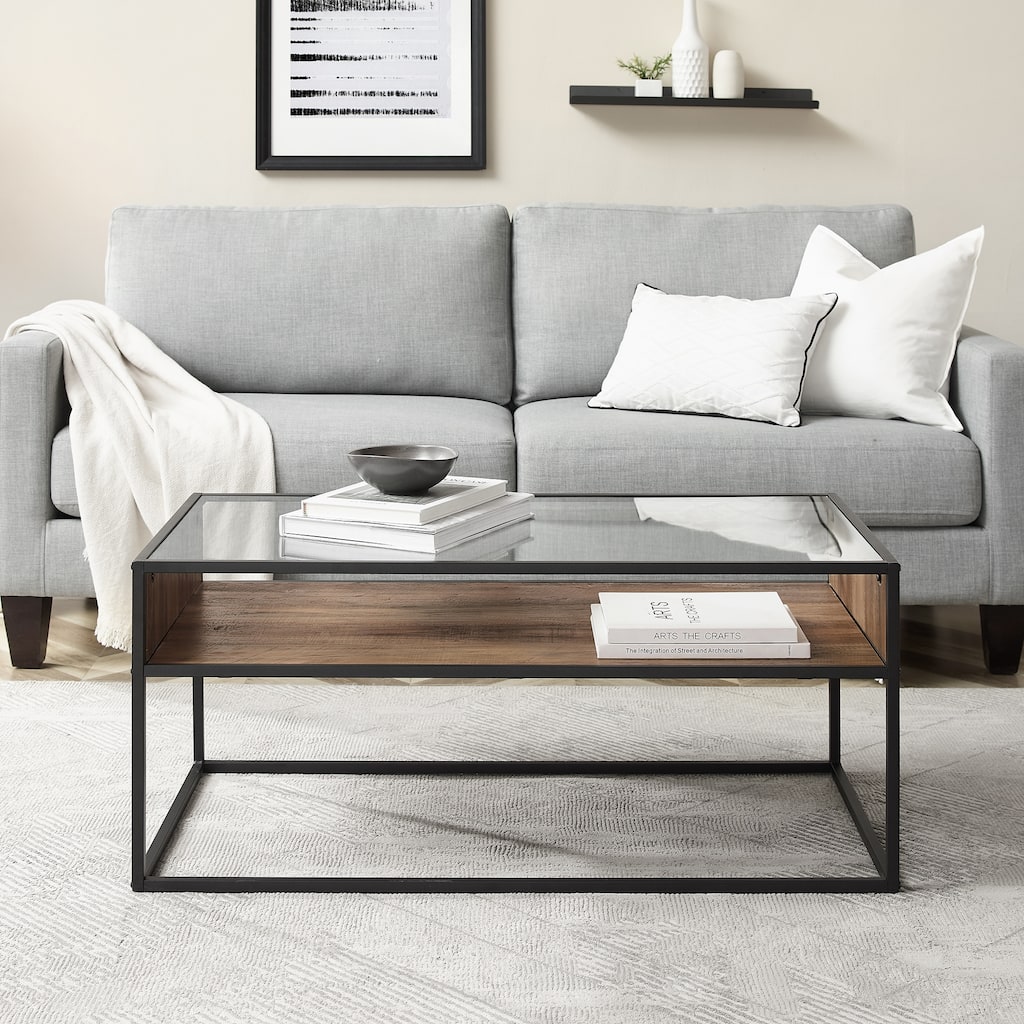 Walker Edison Geller Glass Top Open Shelf Coffee Table
