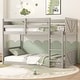 preview thumbnail 16 of 21, Low Twin Over Twin Size Bed Floor Bunk Bed with Panelled Headboard Footboard, Ladder and Guardrails, Solid Rubber Wood Frame