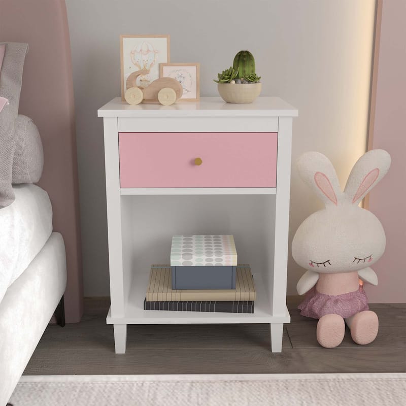 26.77''H Wooden Nightstand with Drawer and Shelf for Bedroom