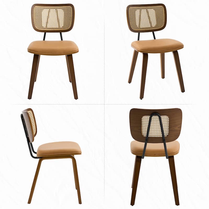 Faux Leather Upholstered Dining Chairs Set of 2/4 with Wood Legs - 32.3"H x 18.5"W x 21.8"D