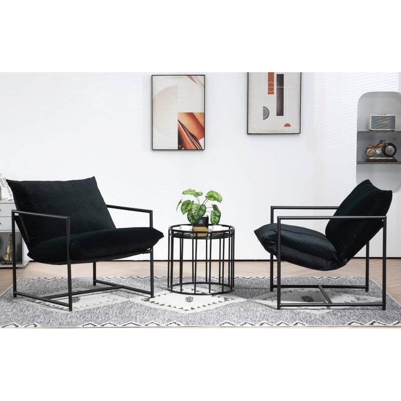 Modern Textured Velvet Sling Accent Chair