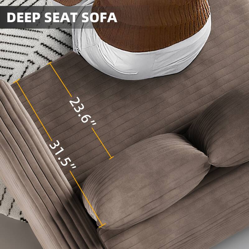 Sectional Couch with 3 Ottoman, 102.4" Corduroy Deep Seat Couches with Pillows, Convertible Sofa Lounge Chair for Living Room