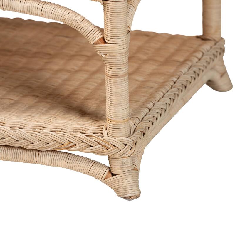 Oxford Braided Natural Rattan Coffee Table with Open Shelf - Coastal Living Room Accent Table with Decorative Loop Detailing