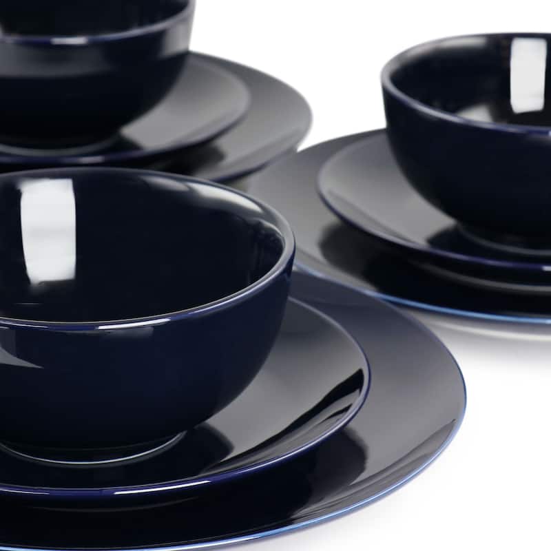 Elama Luna 18 Piece Porcelain Dinnerware Set in Dark Blue
