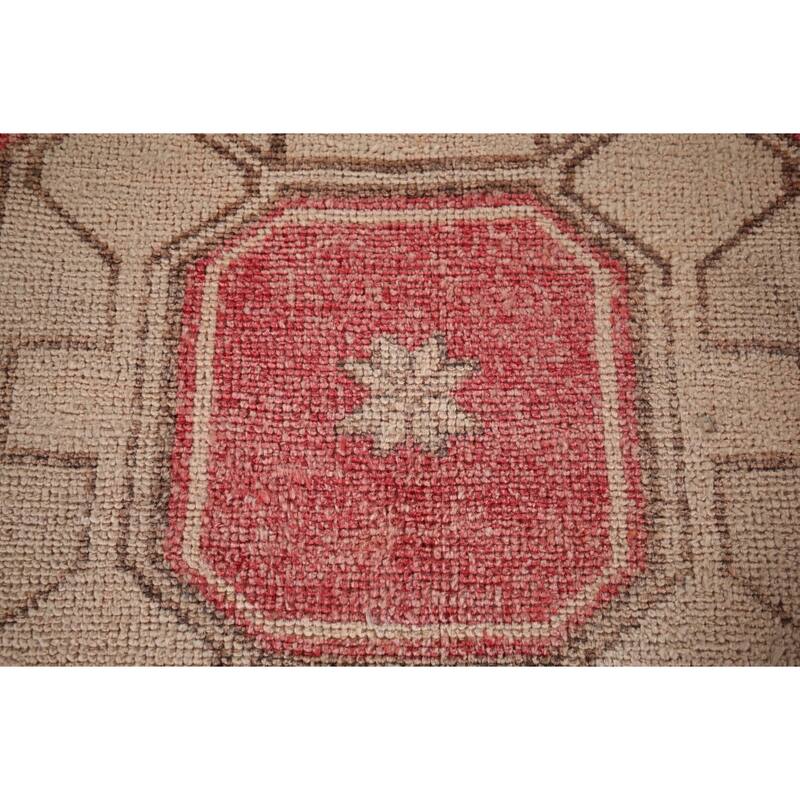 Pink & Red Geometric Anatolian Turkish Runner Rug Handmade Wool Carpet - 3'9"x 12'6"