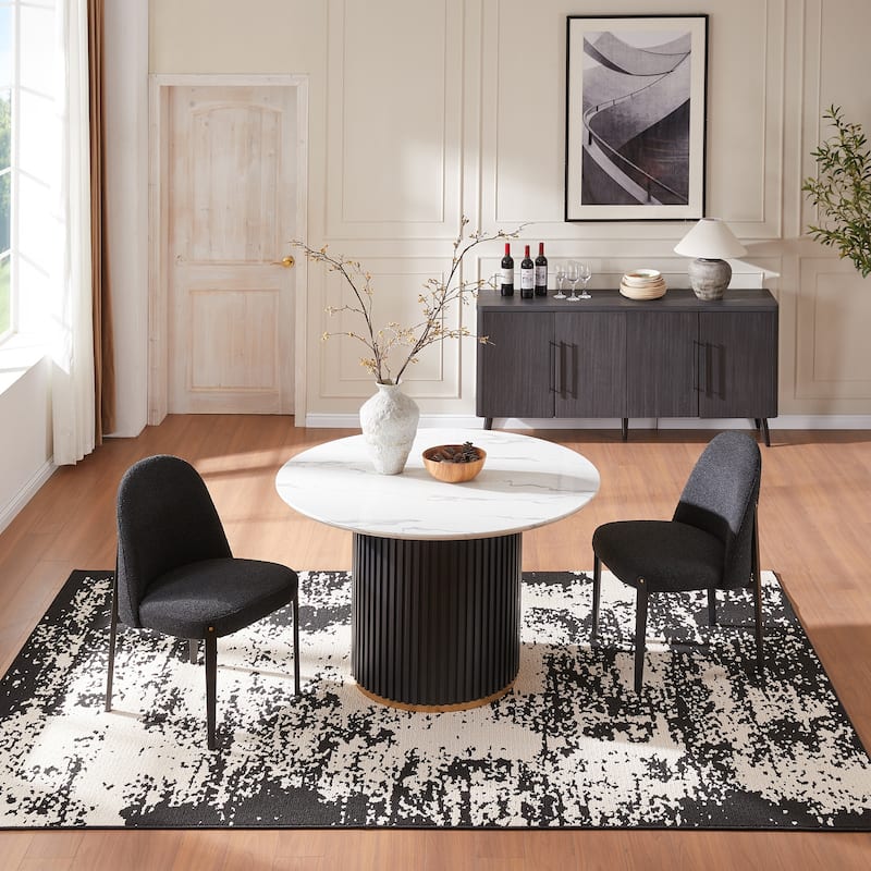 Morden Fort 3-Pieces Dining Set with Imitation Marble Table Top