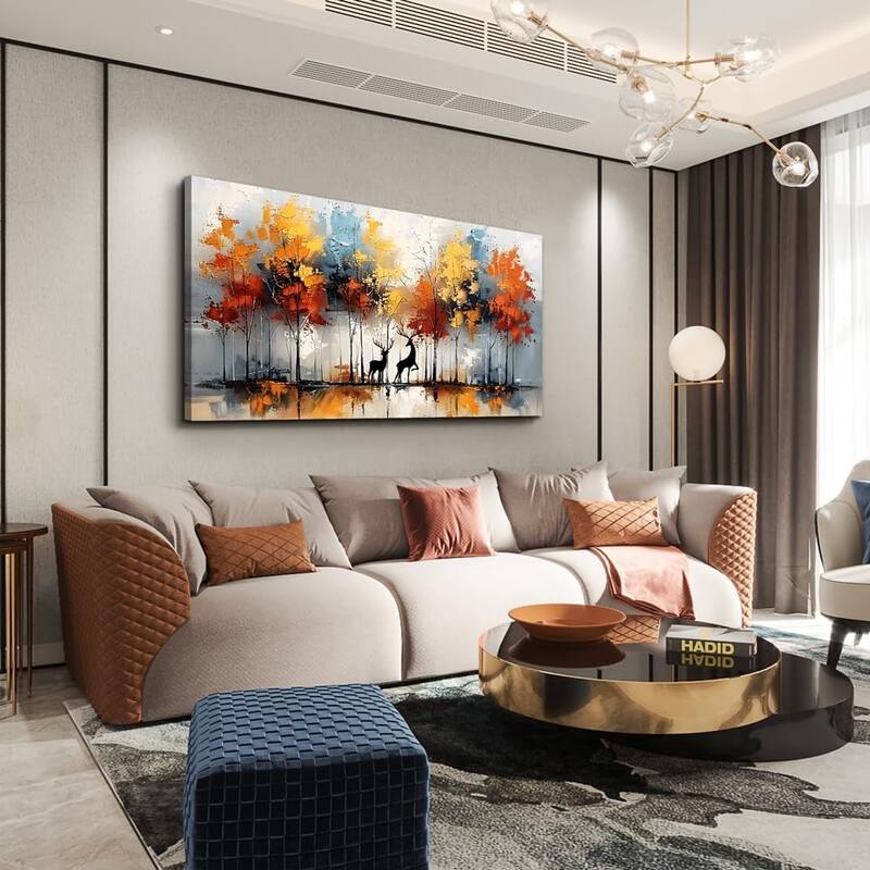 Textured Abstract Wall Pictures Elk Forest Landscape Paintings