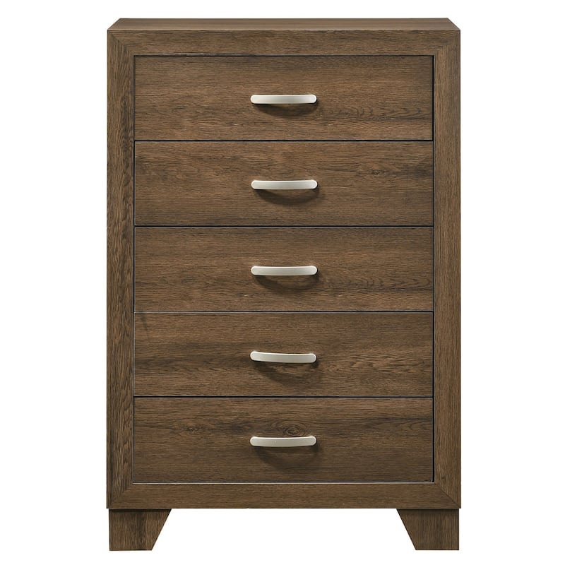 Transitional Style Wooden Chest with 2 Drawers and Metal Handles, Brown