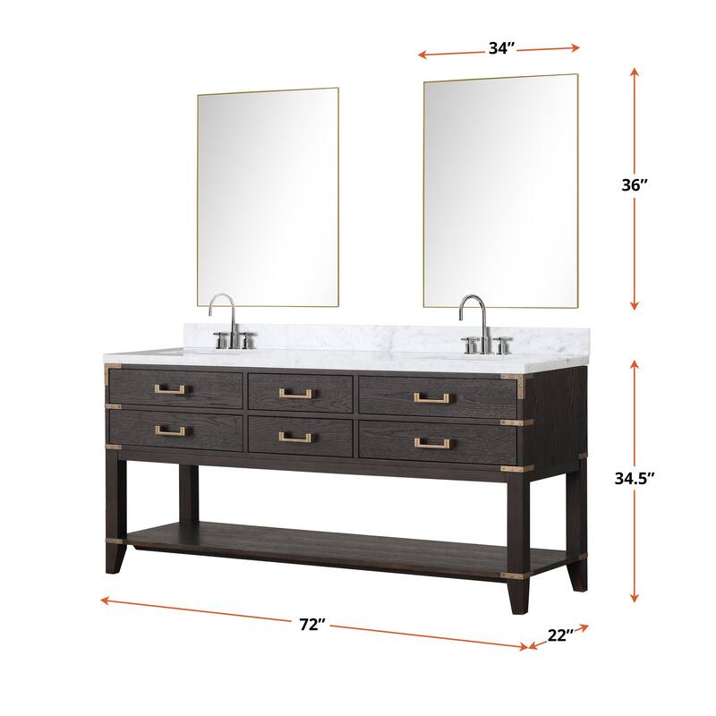 Lexora Norwalk Bath Vanity, Carrara Marble Top, Faucet Set, and Mirror