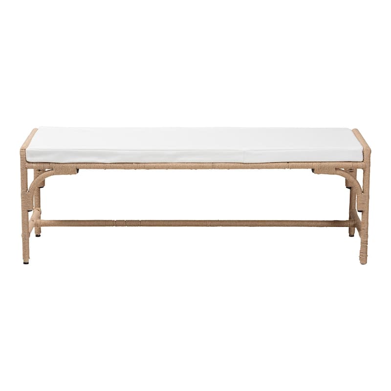 Nasim Modern Bohemian Natural Jute and Metal Accent Bench