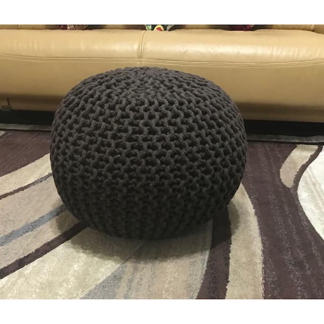 AANNY Designs Lychee Knitted Cotton Round Pouf Ottoman