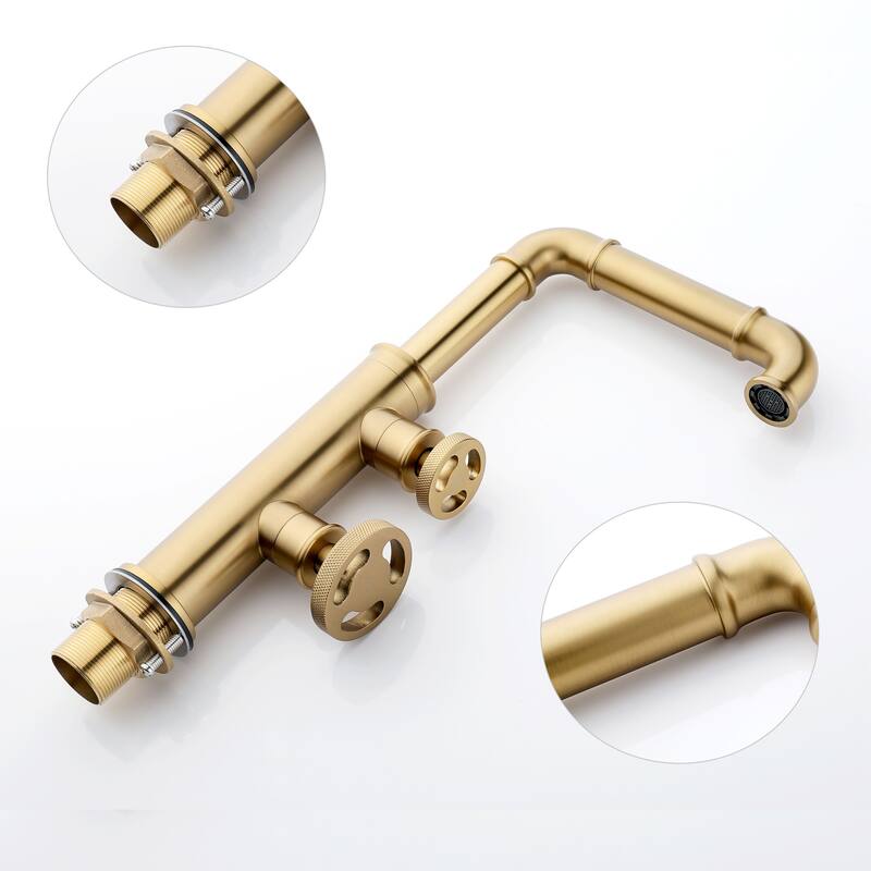 Industrial Bathroom Sink Faucet Single Hole with 2 Handle in Gold