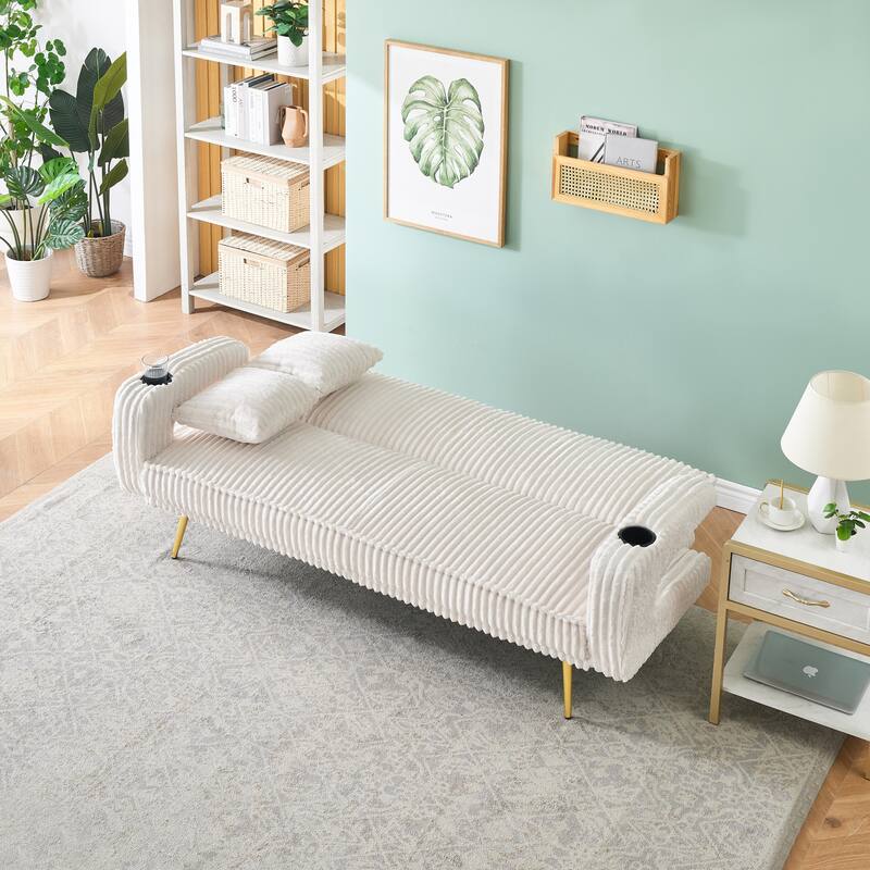 Straight-Row Corduroy Sofa With Throw Pillows, Featuring A Minimalist Style