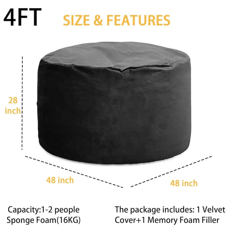 Oversized 48" Bean Bag Chair with Memory Foam