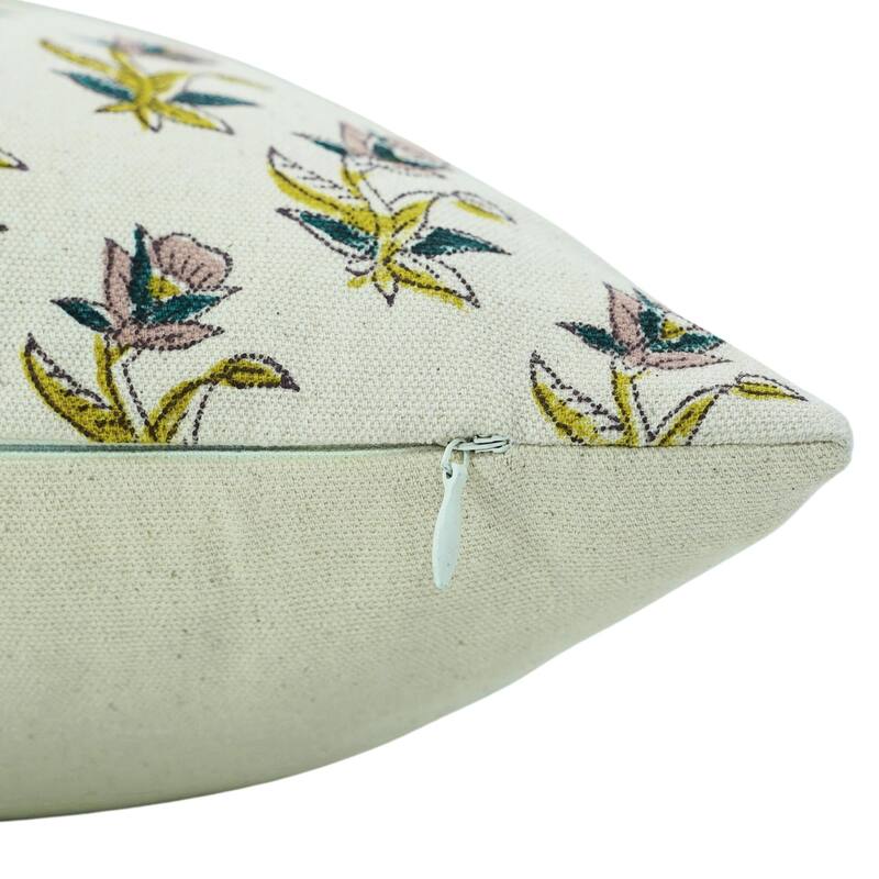 Fabdivine Hand Block Print Pillowcase in Cotton for Hotel Floral Cushion Cover Farmhouse Throw Décor, Coastal Tulip